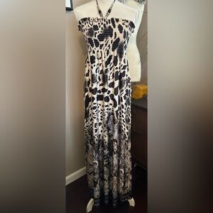 Ninety Black and Cream Animal floral Print Maxi dress large
